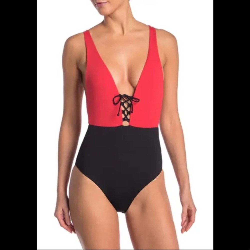 With Tags $175 Onia Iona Lace Up Plunge Swimsuit Size Large